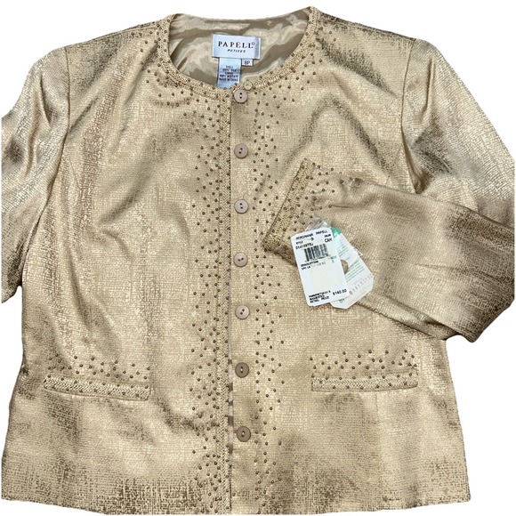 Adrianna Papell Jackets & Blazers - NWT Adrianna Papell 100% Silk Headed Gold Jacket, Women's 8 Petite